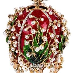 10 May Lily of the Valley Faberge Egg Music Box, Red