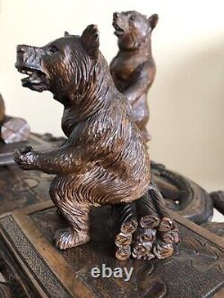 Antique Black Forest Hand Carved Bear Bears Music Box Smoking Cigar Stand Table