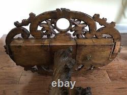 Antique Black Forest Hand Carved Bear Bears Music Box Smoking Cigar Stand Table