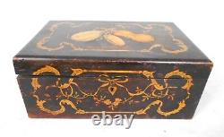 Antique Document Box With Penwork Musical Instrument Decoration