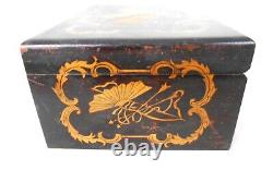 Antique Document Box With Penwork Musical Instrument Decoration