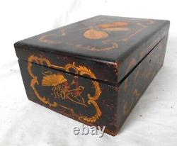 Antique Document Box With Penwork Musical Instrument Decoration