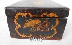 Antique Document Box With Penwork Musical Instrument Decoration