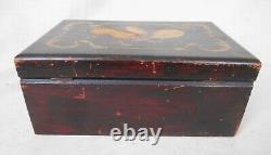 Antique Document Box With Penwork Musical Instrument Decoration