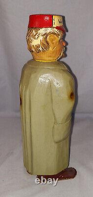 Austrian Carved Wood Music Box & Decanter Bottle 9.5 Wiener Dienstmann