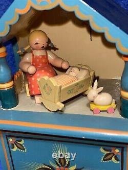 Blue Baby Lullaby Music Box wood figurine -Erzgebirge -Germany- Wendt & Kuhn