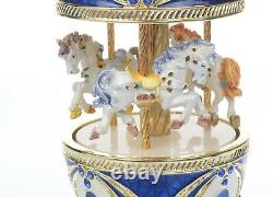Blue Easter Egg horse Carousel by Keren Kopal music box with crystal