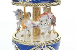 Blue Easter Egg horse Carousel by Keren Kopal music box with crystal