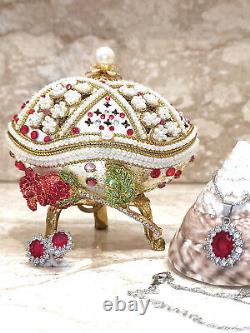 Christmas gift for women Silver Ruby Jewelry SET Faberge Egg Music Box Trinket