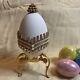 Eggspressions Real Goose Egg Hinged Music Box White With Rhinestones & Pearls
