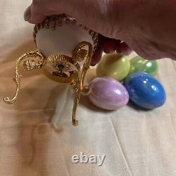 Eggspressions Real Goose Egg Hinged Music Box White with Rhinestones & Pearls