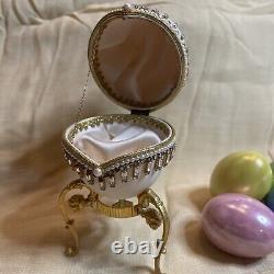 Eggspressions Real Goose Egg Hinged Music Box White with Rhinestones & Pearls