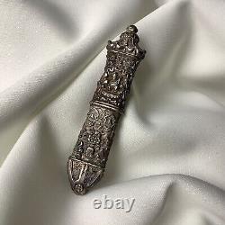 French China Antique Sterling Silver Etui Needle Case Box Chatelaine Music Boy