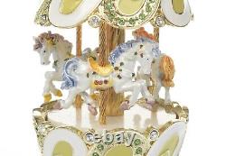 Green Easter Egg horse Carousel by Keren Kopal music box with crystal