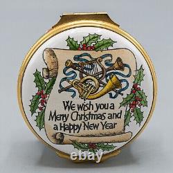 Halcyon Days Enamels Trinket Music Box We Wish You a Merry Christmas & Happy New