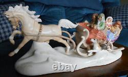 Hugh ceramic horse and sleigh, four people and dog (used to be music box)