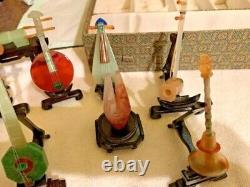 JADE CHINESE MUSICAL INSTRUMENTS WITH HOLDERS MINIATURE VINTAGE (10) cloth box
