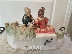 Lenwile Ardalt Couple Vintage Figurine Lighted 10 Porcelain Lamp Music Box