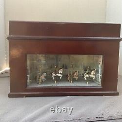 Musical Bell Symphonium Classics Wood Music Box With Carousel Horses Beethoven #9