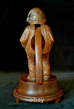 NUTCRACKER MUSIC BOX STANDING MAN SWISS Black Forest Wood Carved ANTIQUE c1900