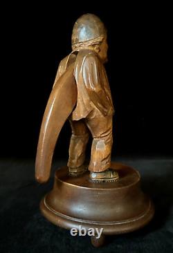 NUTCRACKER MUSIC BOX STANDING MAN SWISS Black Forest Wood Carved ANTIQUE c1900