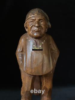 NUTCRACKER MUSIC BOX STANDING MAN SWISS Black Forest Wood Carved ANTIQUE c1900