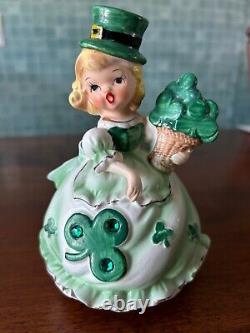 Rare Vintage Lefton Irish Shamrock Girl Rotating Music Box works great 6204 READ