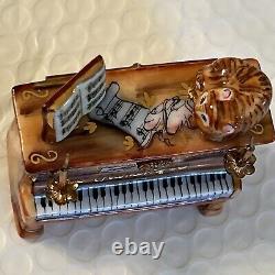 Rare Vintage Limoges Porcelain Piano Trinket Box Cat Music Book Ballerina Candle