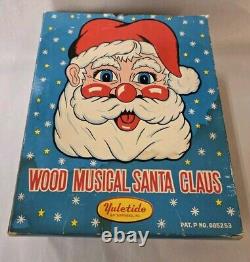 Rare Vintage Yuletide Musical Wood Santa Claus With Original Box See Pictures