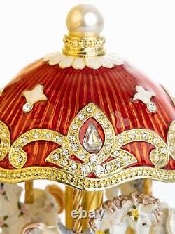 Red Wind up Easter Egg horse Carousel by Keren Kopal music box with crystal