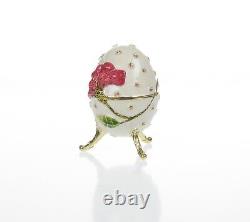 Red flower Egg Trinket Box & music Handmade by Keren Kopal Austrian Crystals
