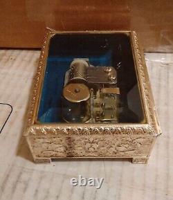 Schmid Music Box Japan Glass See-Thru Filigree Silvertone Metal Vintage Original