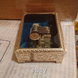 Schmid Music Box Japan Glass See-Thru Filigree Silvertone Metal Vintage Original