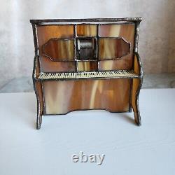 Stained Glass Musical Piano Brown 6 Inch Vintage Music Box Lara's Theme