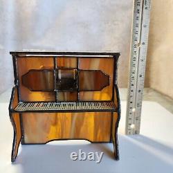 Stained Glass Musical Piano Brown 6 Inch Vintage Music Box Lara's Theme