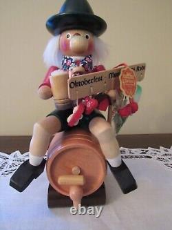 Steinbach Nutcracker S829 BEER BARREL RIDER SMOKER AND Music Box ORIG BOX, TAG