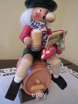 Steinbach Nutcracker S829 BEER BARREL RIDER SMOKER AND Music Box ORIG BOX, TAG