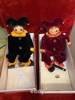 The Xenis Collection Set of Two (2) Jester Musical Wooden Dolls Mint Condition