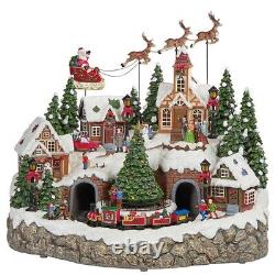 USEDOPEN BOX Snowy Holiday Village Centerpiece with Lights and Music