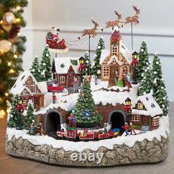 USEDOPEN BOX Snowy Holiday Village Centerpiece with Lights and Music