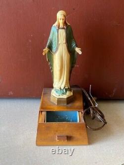 VINTAGE Virgin Mary Light Music Box Jewelry or Rosary Box Kitsch 1950s Creep