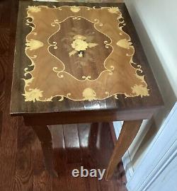 VTG Italian Marquetry Musical Side Table With Sankyo Japan Music Box, Working