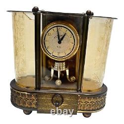 Vintage 1950's SCHMID German Brass Music Box Mid Century 8 Day Deco Mantel Clock