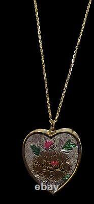 Vintage 60s Japanese Clover Music Box Locket Necklace