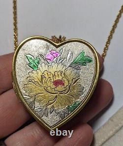 Vintage 60s Japanese Clover Music Box Locket Necklace