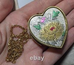 Vintage 60s Japanese Clover Music Box Locket Necklace