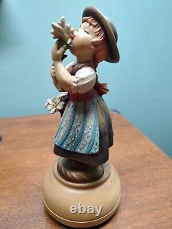 Vintage ANRI Girl Smelling Flowers Reuge Swiss Movement Music Box EdelWeiss 8.5