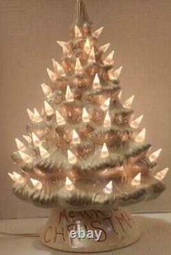 Vintage American Mold Ceramic White Iridescent Merry Christmas Tree 15 Music Box