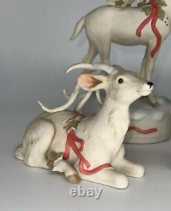 Vintage Enesco 3pc Fleeting Glance Bisque Reindeer Music Box White Christmas Wrk