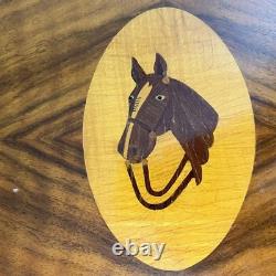 Vintage Equestrian Lacquer Finish Inlaid Wood Horse Music Storage Box Free Ship